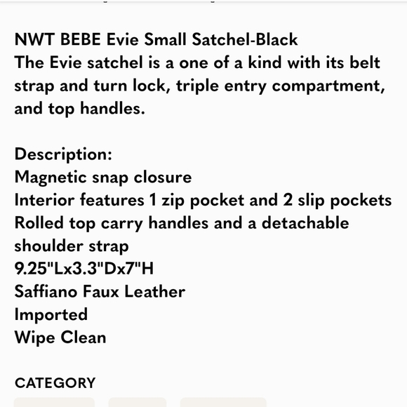 NWT🖤BEBE Evie Black Small Satchel purse - Picture 3 of 7